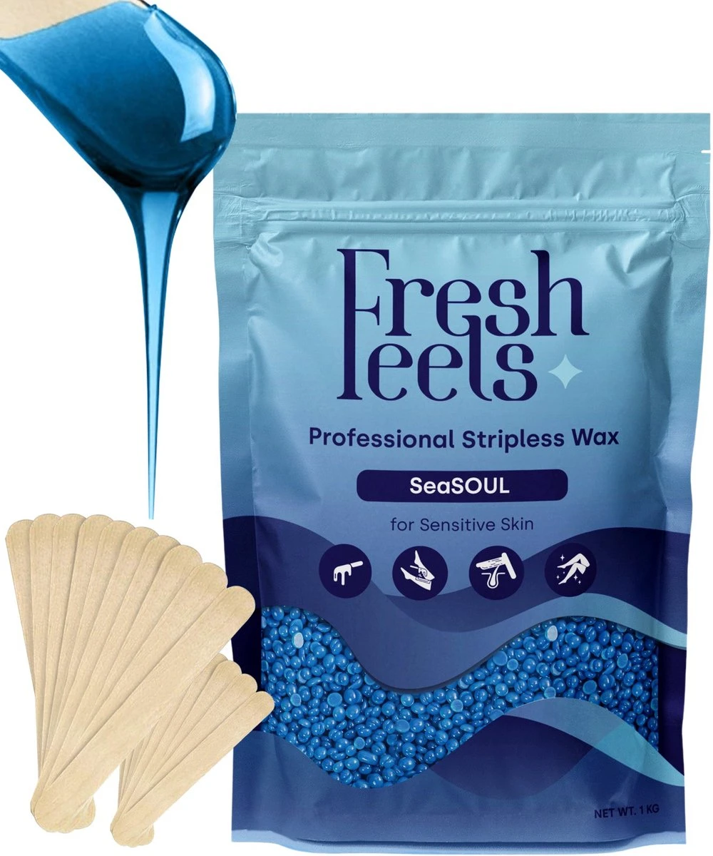 Freshfeels® Hard Wax Beans - Incl. 20x Wax Spatels - 1 KG - Voor Lichaam & Gezicht - Wax Parels - Wax Bonen - Wax Korrels - Voor Gevoelige Huid - Fijn/Grof Haar - Brazilian Hard Wax - Aqua Blauw
