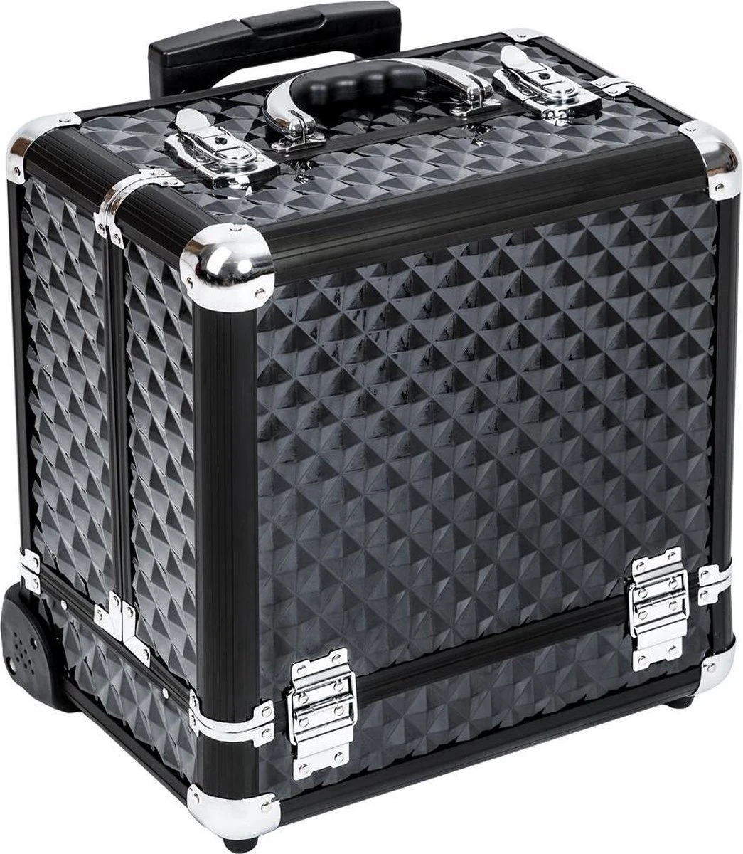 Dreamble Make-up Koffer - Make-up Trolley - Zwart - Rijdbaar - Met Wieltjes - Compact - 8 Vakken - Met Slot - 2 Sleutels - Afbeelding 2