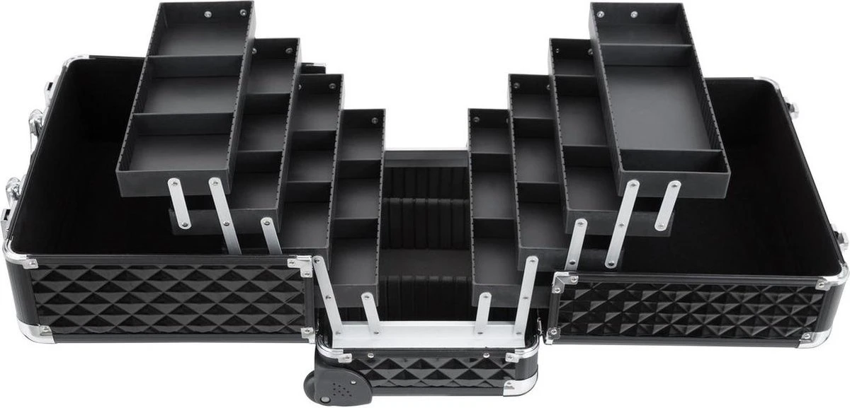 Dreamble Make-up Koffer - Make-up Trolley - Zwart - Rijdbaar - Met Wieltjes - Compact - 8 Vakken - Met Slot - 2 Sleutels - Afbeelding 5