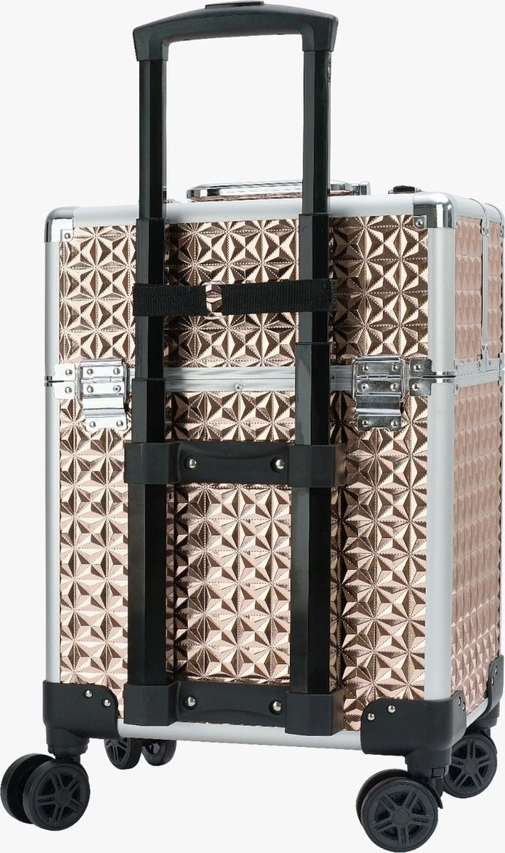 Koffer Gouden Kleur | Beautycase / Beautykoffer / Trolley Van Aluminium - 8 Wielen - Kapper Koffer - Tattoo Koffer - Nagel Koffer - Make-up Koffer - Afbeelding 3
